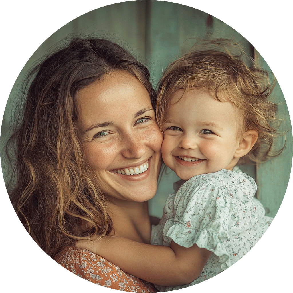 Happy mother with her toddler smiling big